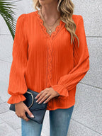 Women's Lace Panel Blouse – Crew Neck Long Sleeve Dressy Blouse