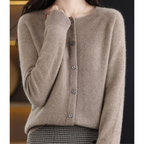 Women's Classic Crew Neck Cardigan – Button Front Long Sleeve Knit Cardigan