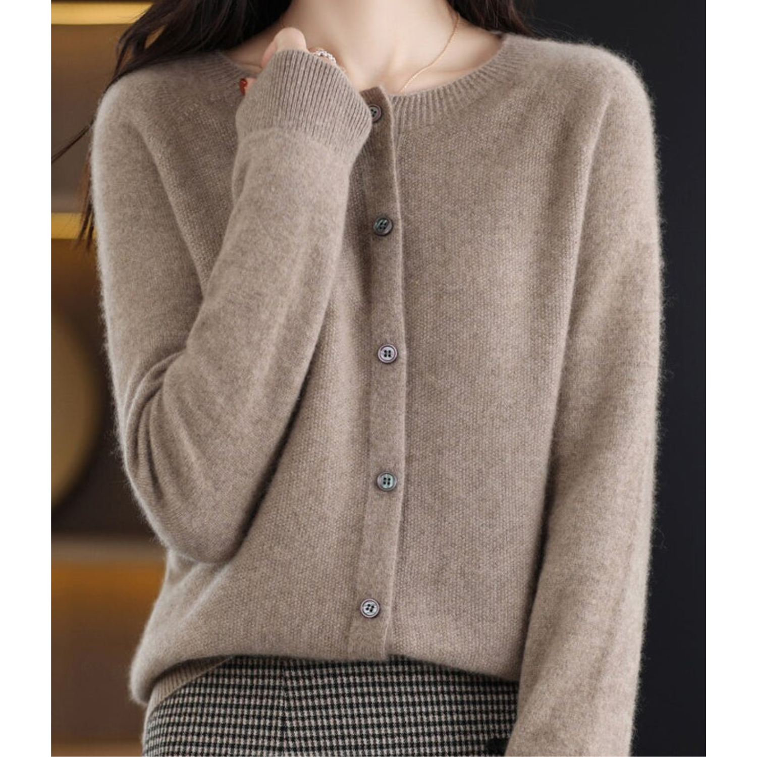 Women's Classic Crew Neck Cardigan – Button Front Long Sleeve Knit Cardigan