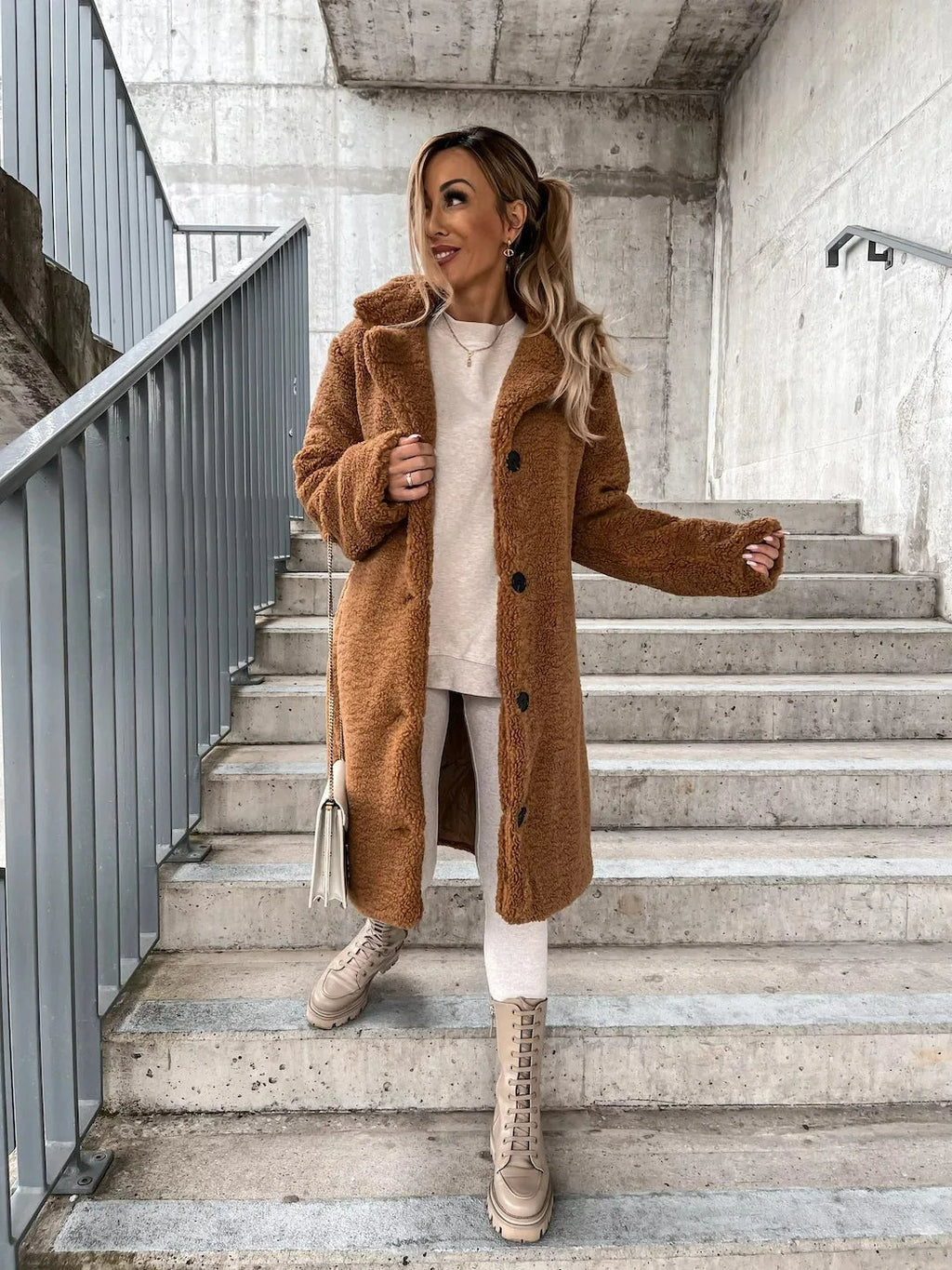 Women's Textured Longline Coat – Button Front Relaxed Trench Coat