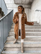Women's Textured Longline Coat – Button Front Relaxed Trench Coat
