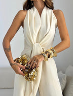 Women's Halter Neck Formal Jumpsuit – Flowy Evening Occasion Jumpsuit