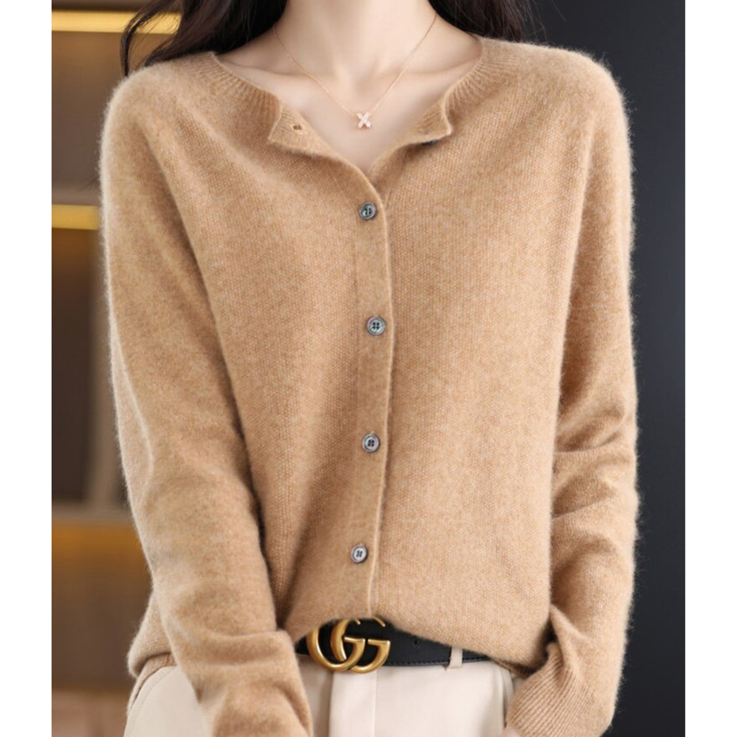 Women's Classic Button Knit Cardigan – Long Sleeve Crew Neck Cardigan