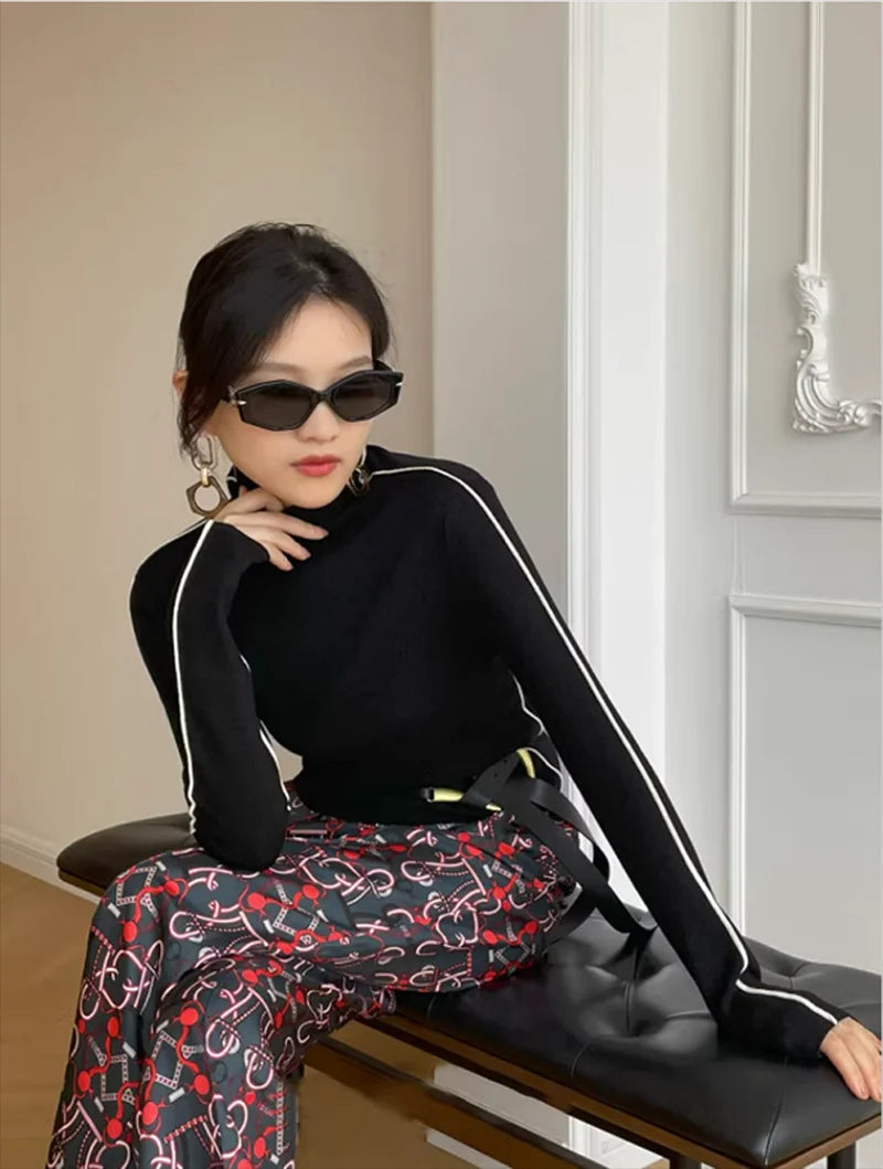 Women's Fitted Roll Neck Sweater – Long Sleeve Winter Knit Sweater