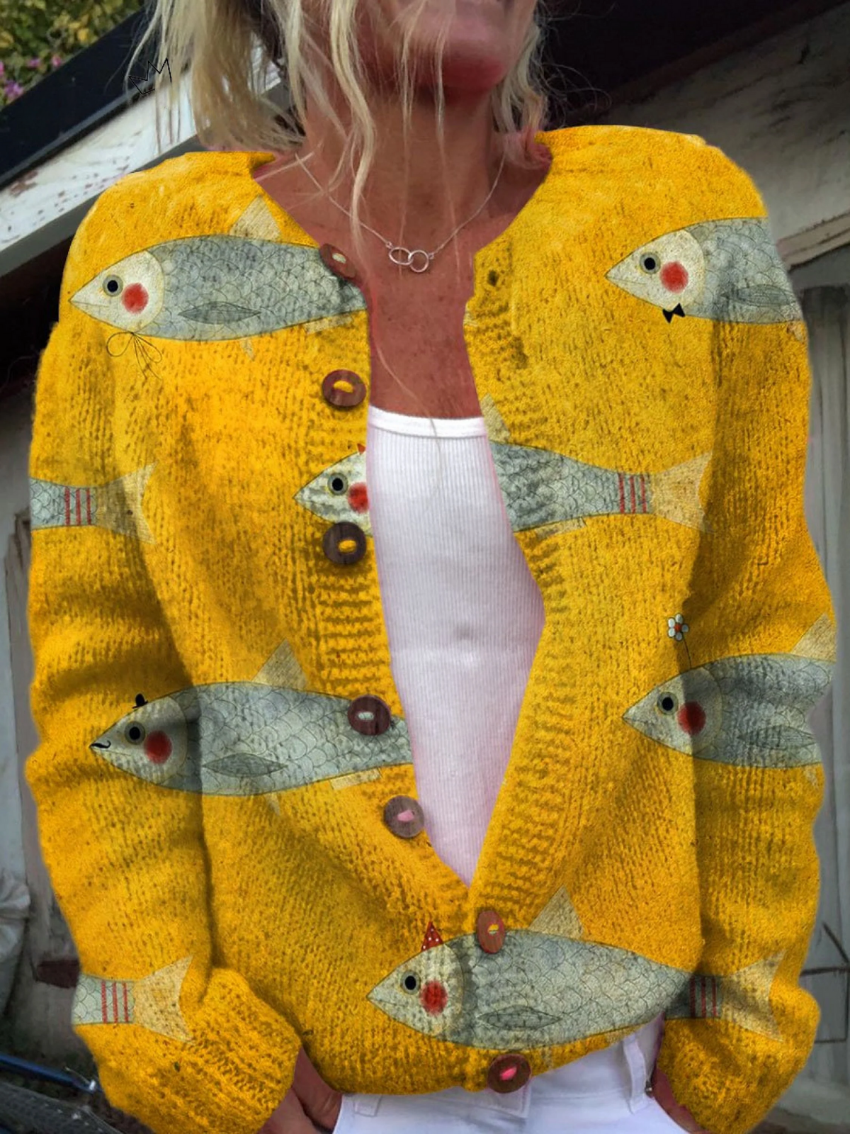 Tamsin | Vintage Sardine Print Button Cardigan