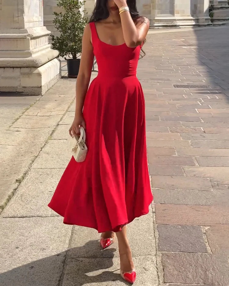 Women's Strappy Bodycon Midi Dress – Red Fitted Cocktail Dress