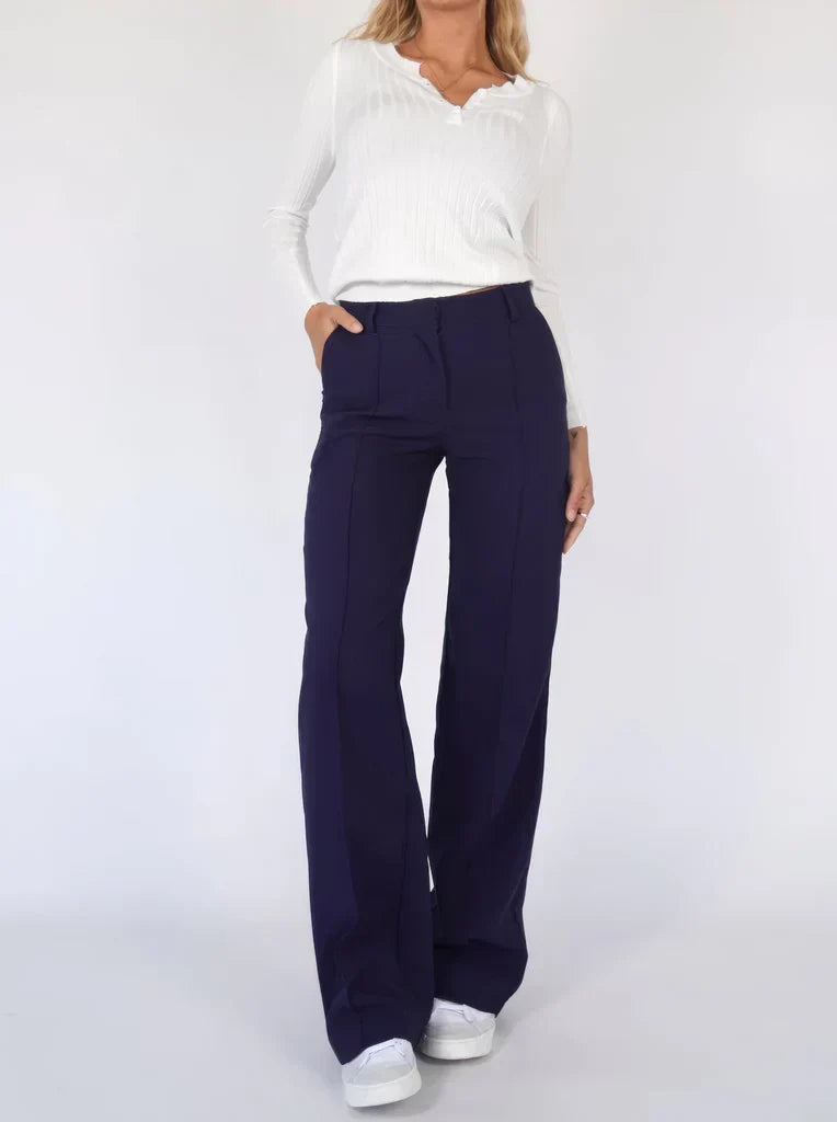 Women's High Waist Dress Trousers – Tailored Wide Leg Fitted Waist Pants