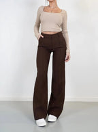 Women's High Waist Dress Trousers – Tailored Wide Leg Fitted Waist Pants
