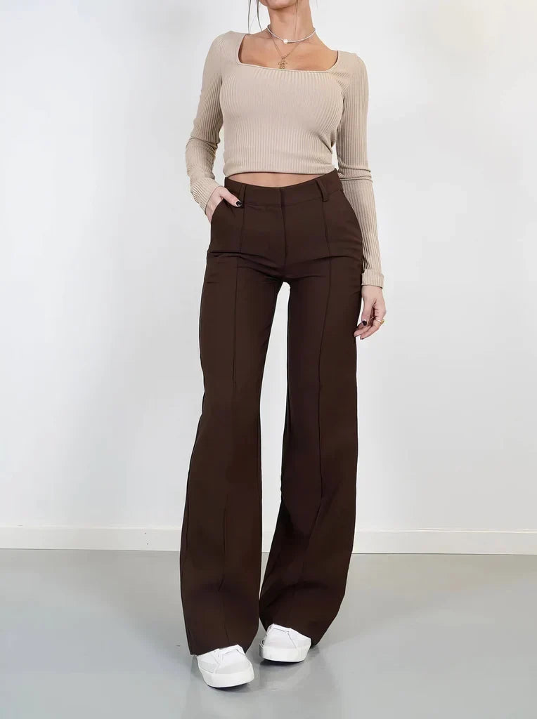 Women's High Waist Dress Trousers – Tailored Wide Leg Fitted Waist Pants