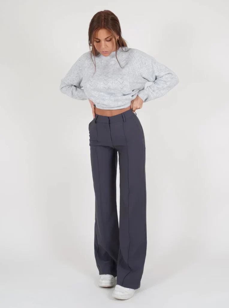 Women's High Waist Dress Trousers – Tailored Wide Leg Fitted Waist Pants