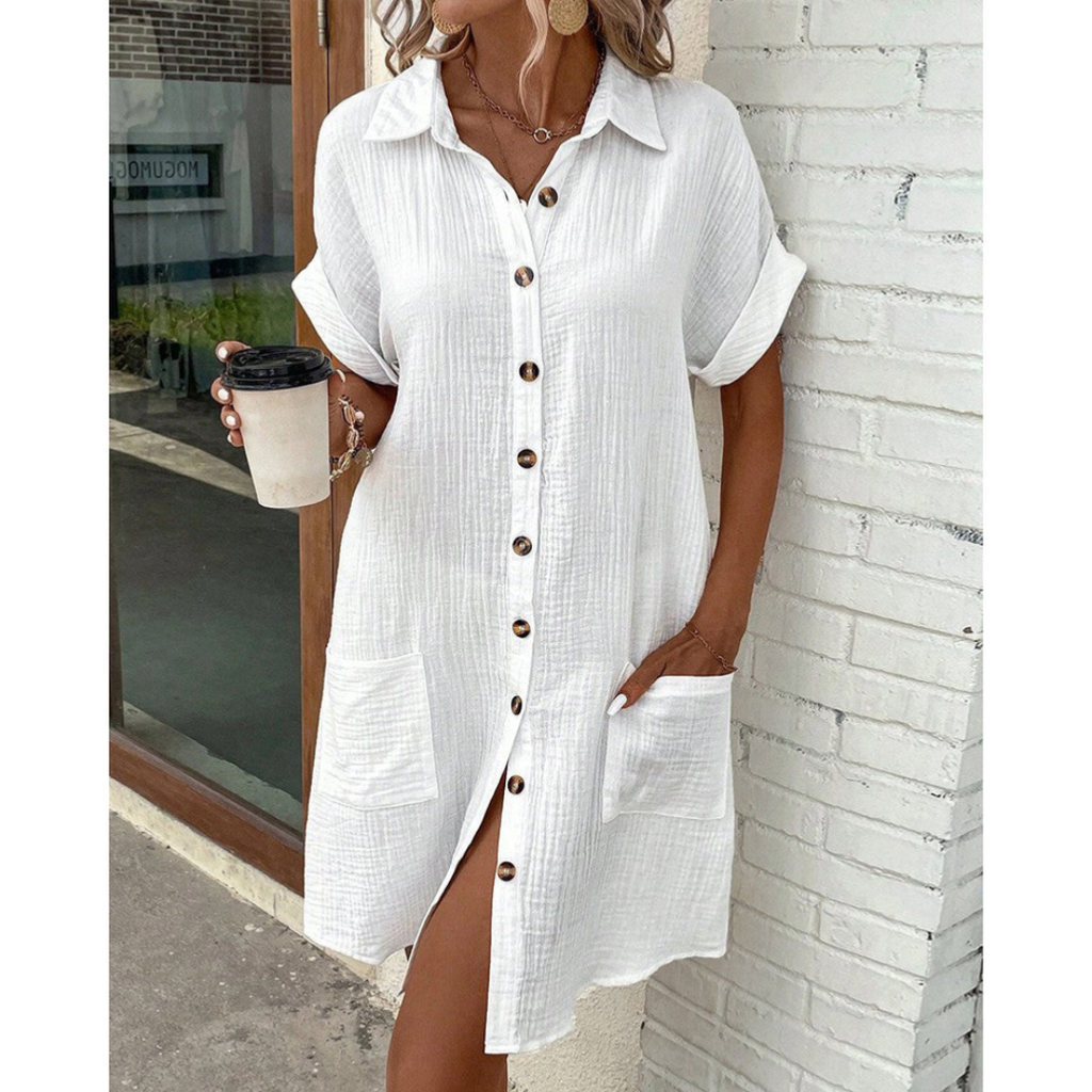 Women's Shirt Dress – Button Down Midi Dress – Gabriele