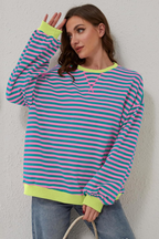 Women's Striped Crew Neck Sweatshirt – Relaxed Long Sleeve Pullover