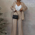 Women's Sequin Two-Piece Set – Fitted Top & High Waist Pants Set