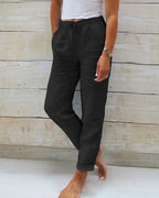 Women's Drawstring Straight Leg Pants – Elastic Waist Pocket Trousers