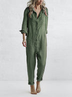 Women's Long Sleeve Wide Leg Jumpsuit – Relaxed Full Length Occasion Jumpsuit
