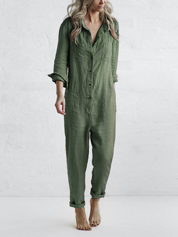 Women's Long Sleeve Wide Leg Jumpsuit – Relaxed Full Length Occasion Jumpsuit