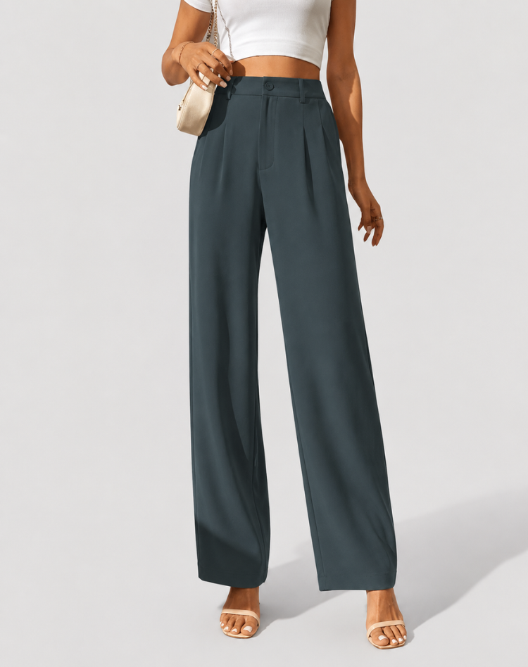 Women's High Waist Wide Leg Trousers – Flowy Everyday Dress Pants
