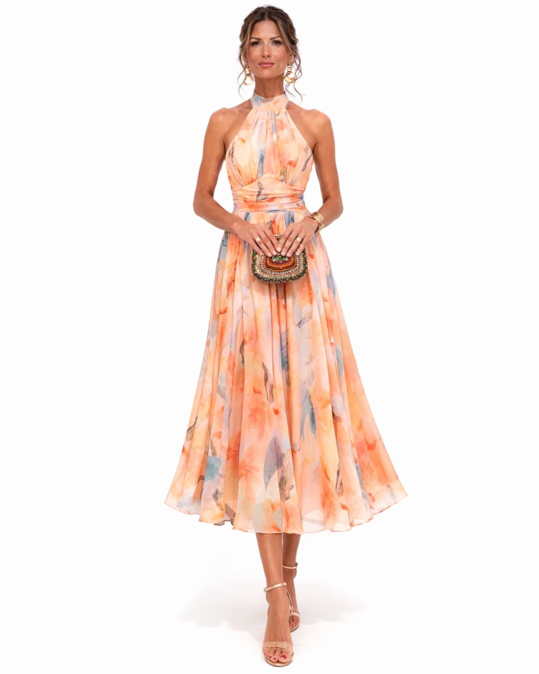 Women's Floral Backless Maxi Dress – Flowy Formal Occasion Dress