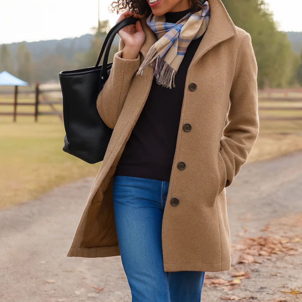 Women's Winter Coat – Button Front Long Coat – Helga