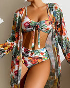 Women’s Tropical Print Bikini Set with Cover-Up – Beach Swimwear - Juanita