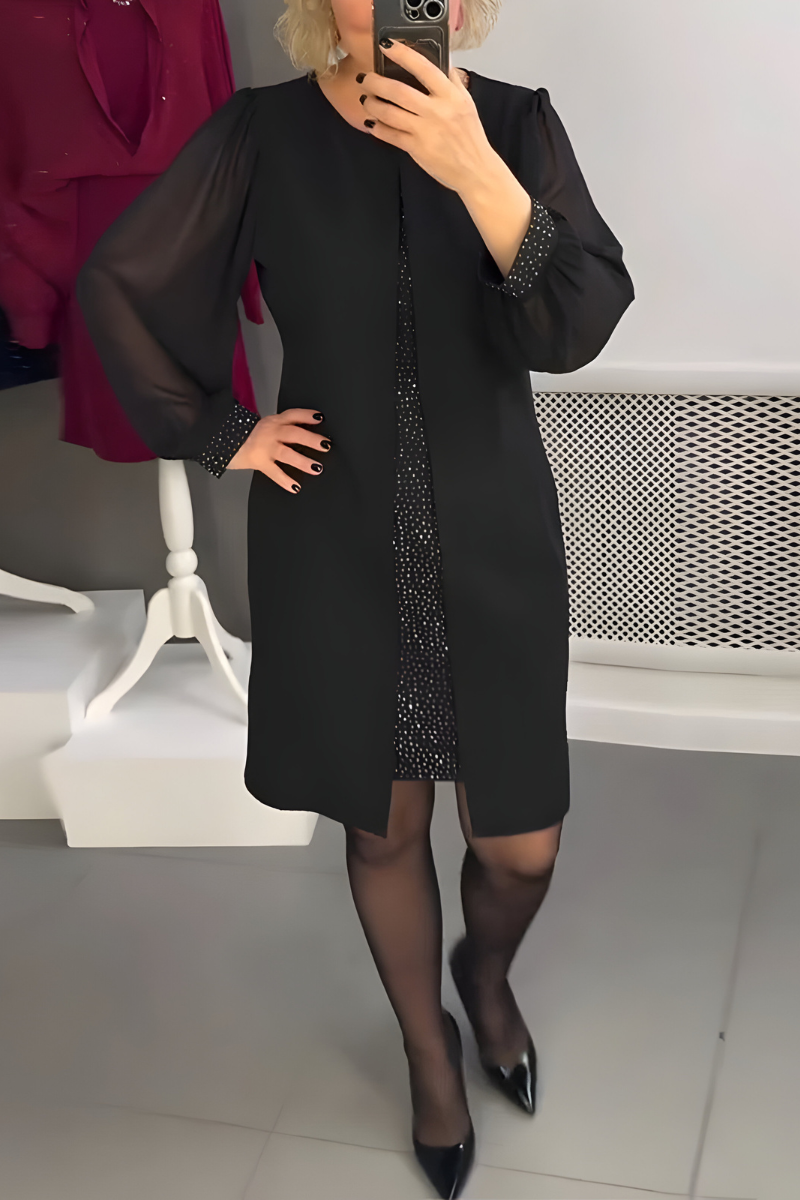 Women's Fitted Sheer Sleeve Dress – Feminine Cocktail Occasion Dress