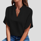Women's Short Sleeve V-Neck Blouse – Stand Collar Summer Blouse