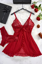 Women's Sheer Lace Lingerie Set – Deep V-Neck Bra & Matching Brief Set