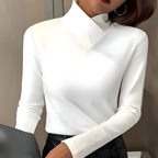 Women's High Collar Top – Minimalist Fitted Long Sleeve Top
