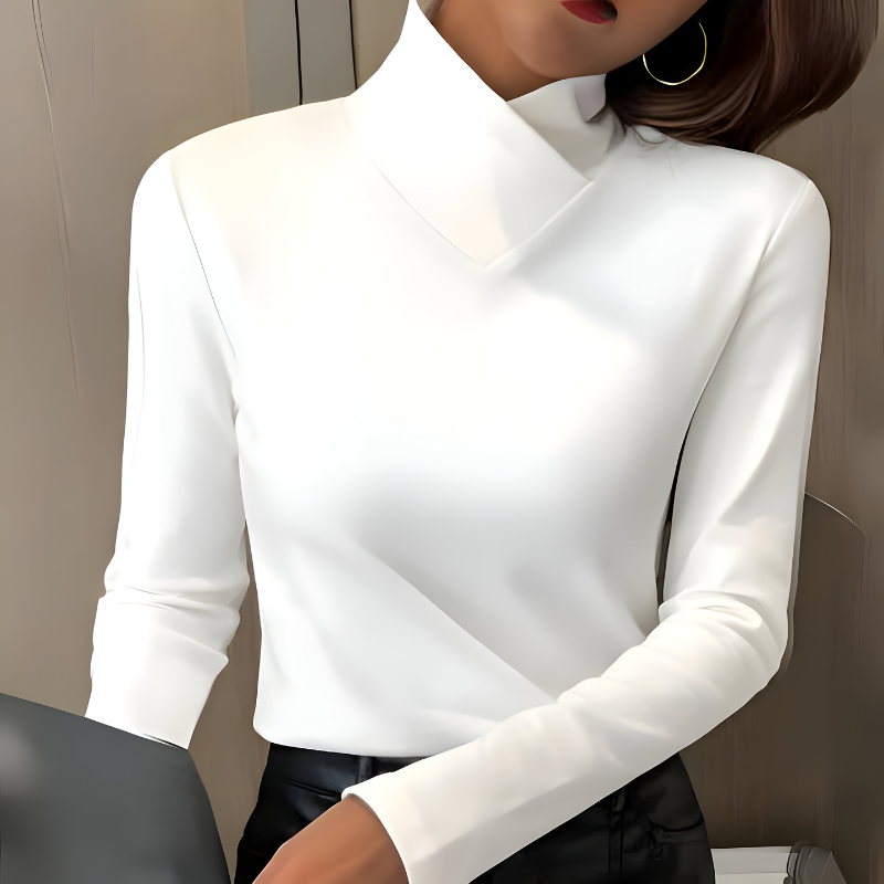 Women's High Collar Top – Minimalist Fitted Long Sleeve Top