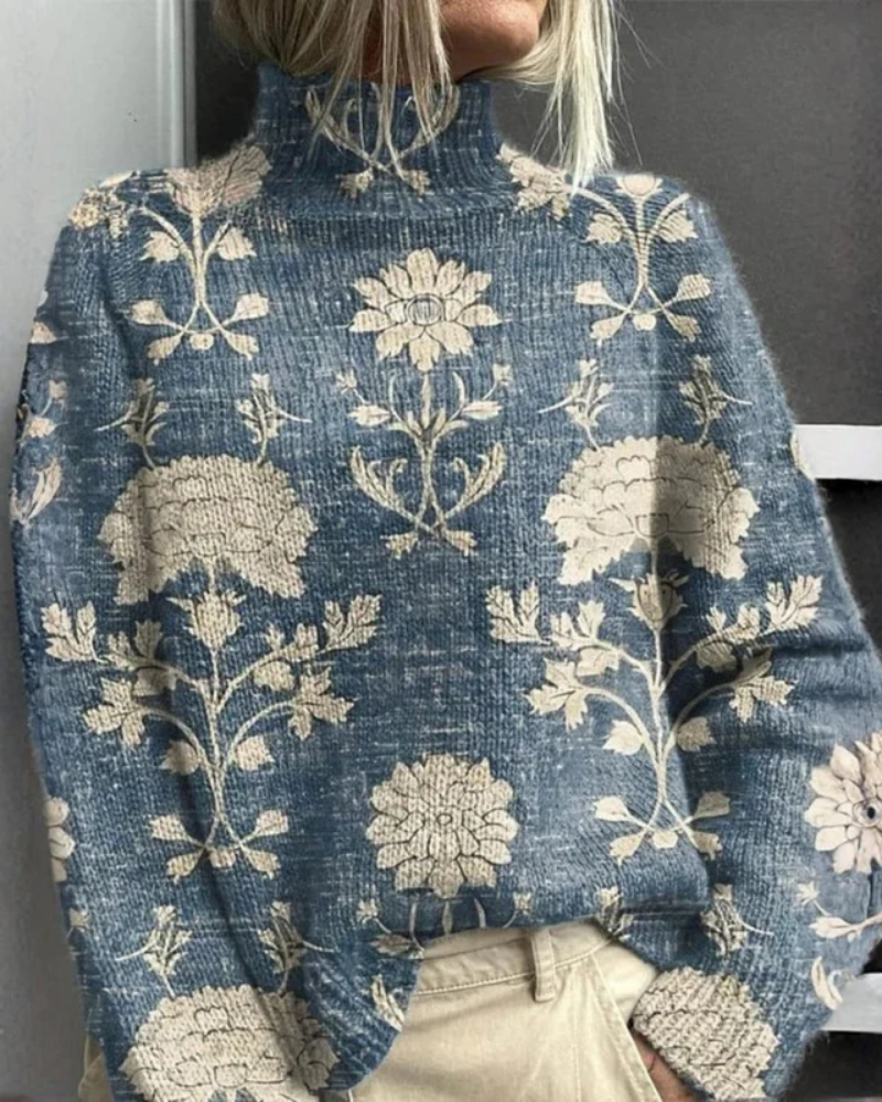Women's Patterned Crew Neck Sweater – Graphic Long Sleeve Knit Pullover