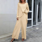 Women's Asymmetrical Two-Piece Set – Wide Leg Pants Matching Set