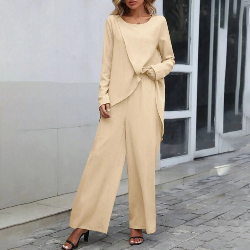 Women's Asymmetrical Two-Piece Set – Wide Leg Pants Matching Set