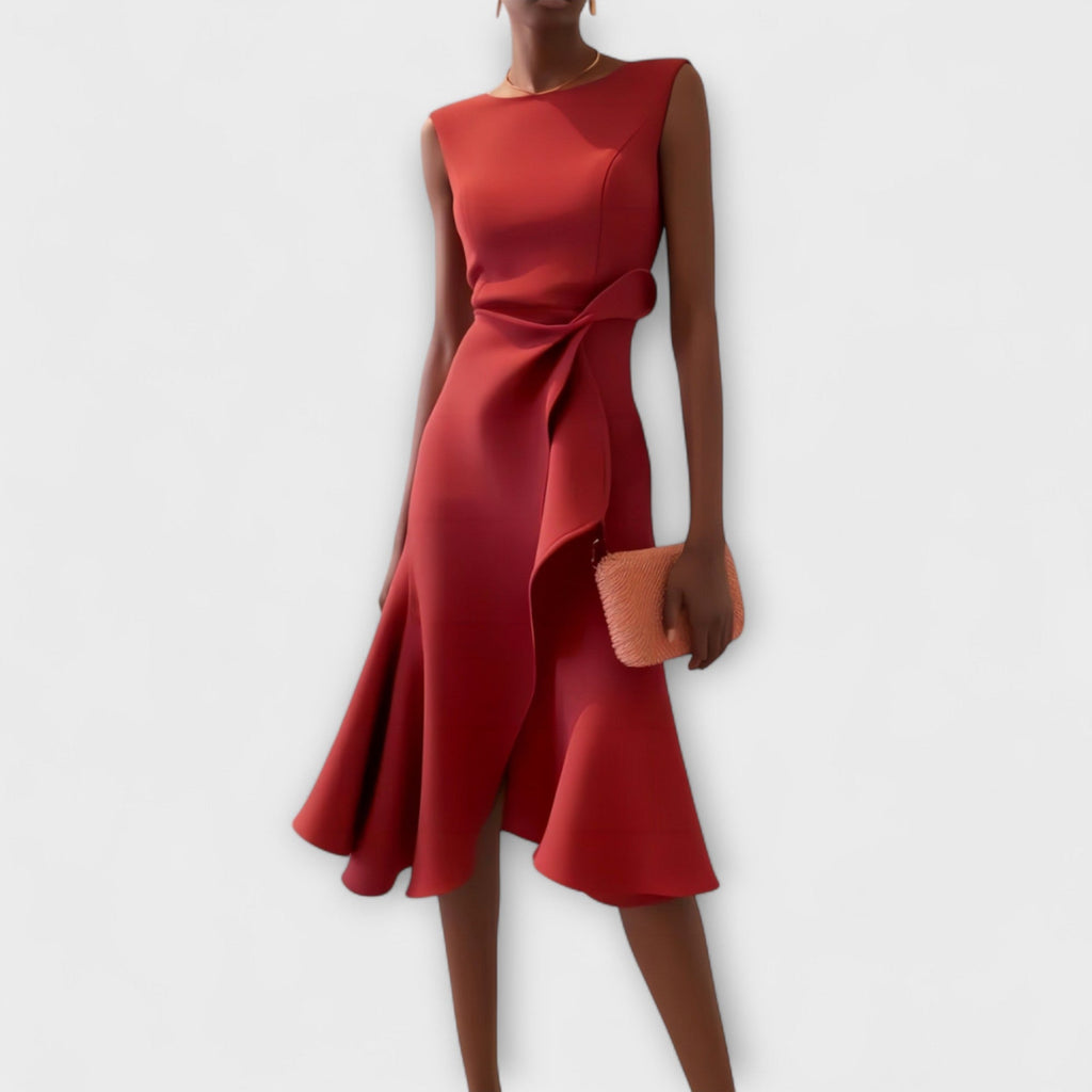Women's Asymmetrical Midi Dress – Elegant Party Dress – Linda