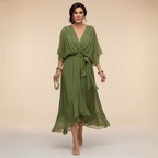 Women's V-Neck Long Sleeve Dress – Flowy Formal Occasion Dress