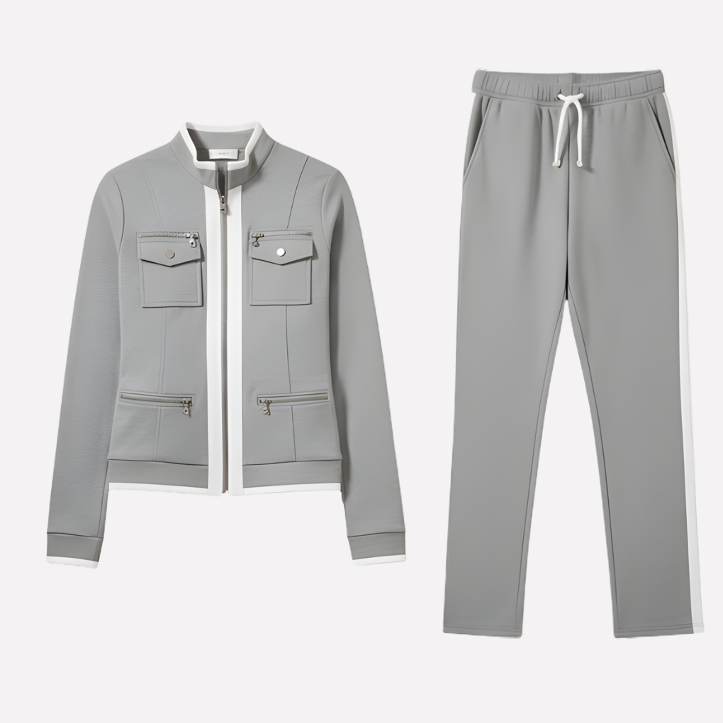 Women's Contrast Trim Tracksuit – Zip Jacket & Matching Pants Set