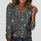 Women's Sparkle V-Neck Blouse – Sequin Long Sleeve Evening Blouse