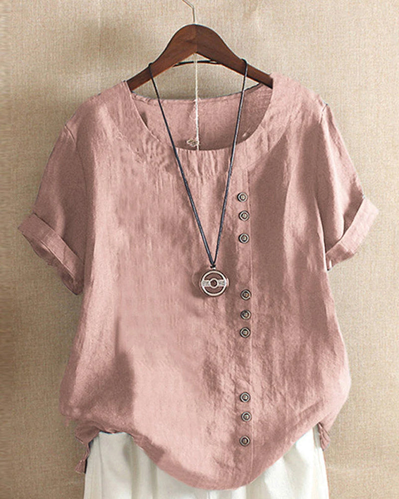 Women's Casual Blouse with Button Detail and Short Sleeves