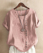 Women's Casual Blouse with Button Detail and Short Sleeves