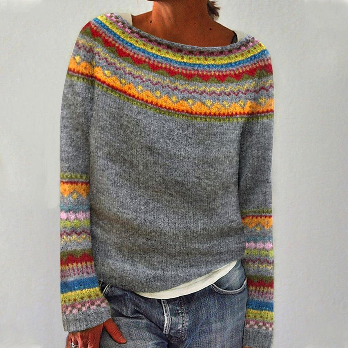 Women's Nordic Fair Isle Sweater – Norwegian Pattern Crew Neck Pullover