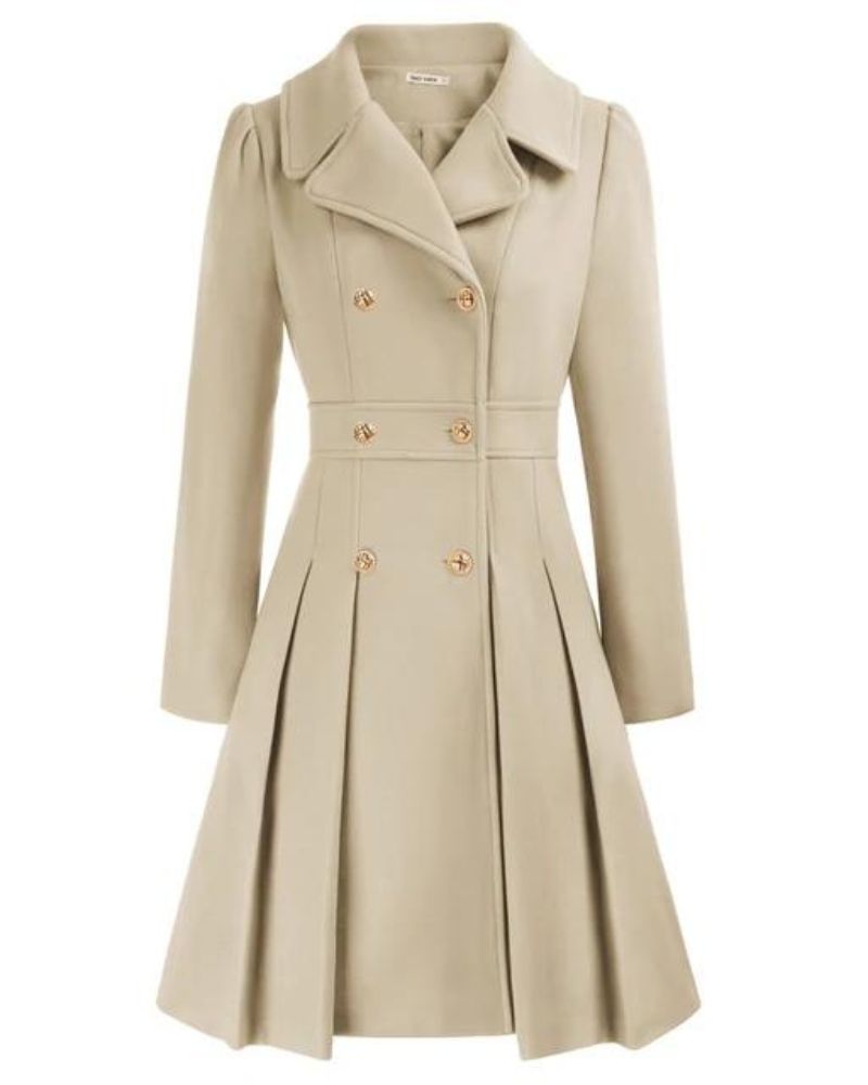 Women's Tailored Pleated Coat – Long Button Front Winter Overcoat