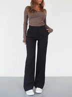 Women's Tailored Straight Leg Pants – Classic High Waist Dress Trousers