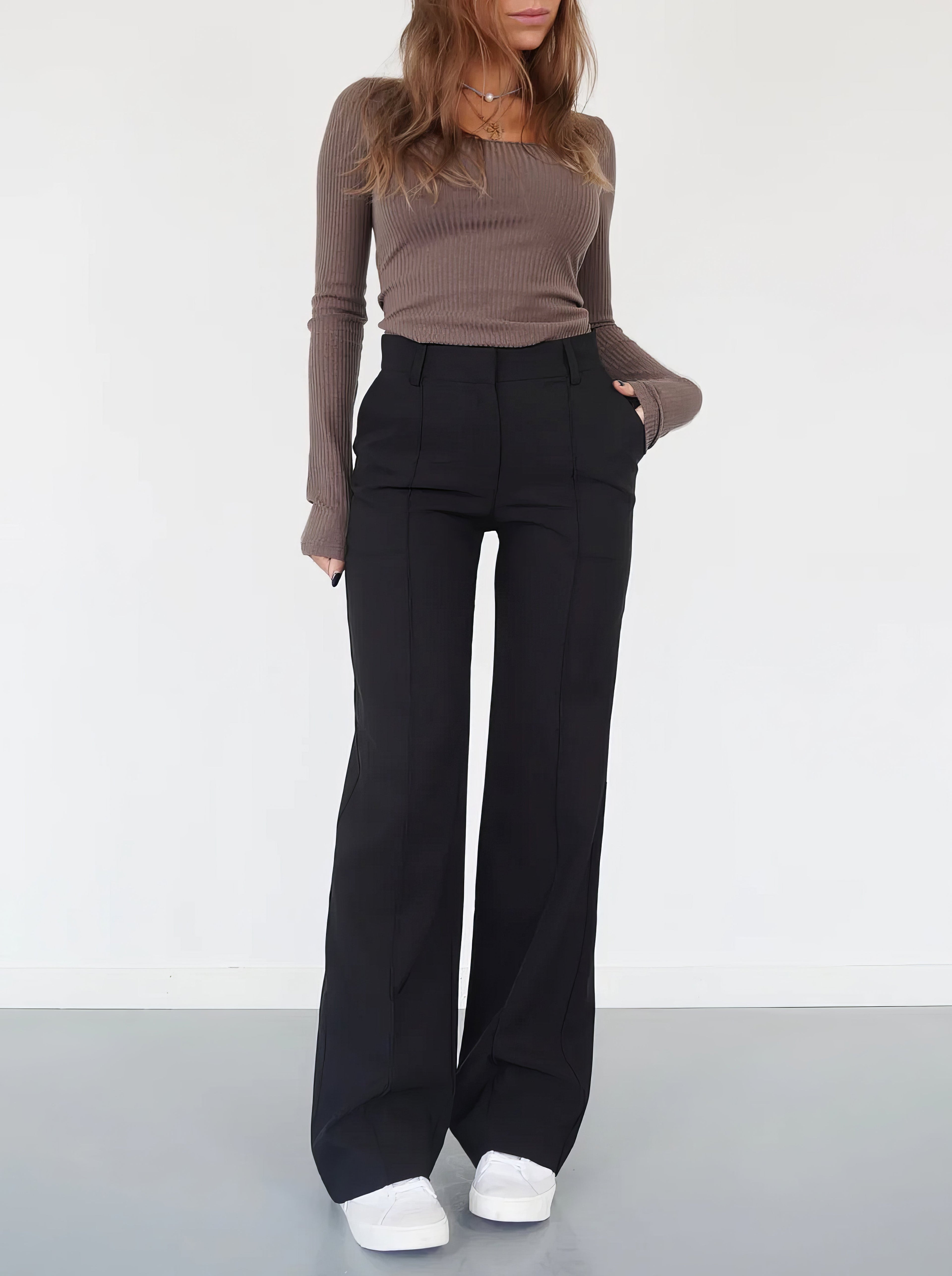 Women's Tailored Straight Leg Pants – Classic High Waist Dress Trousers