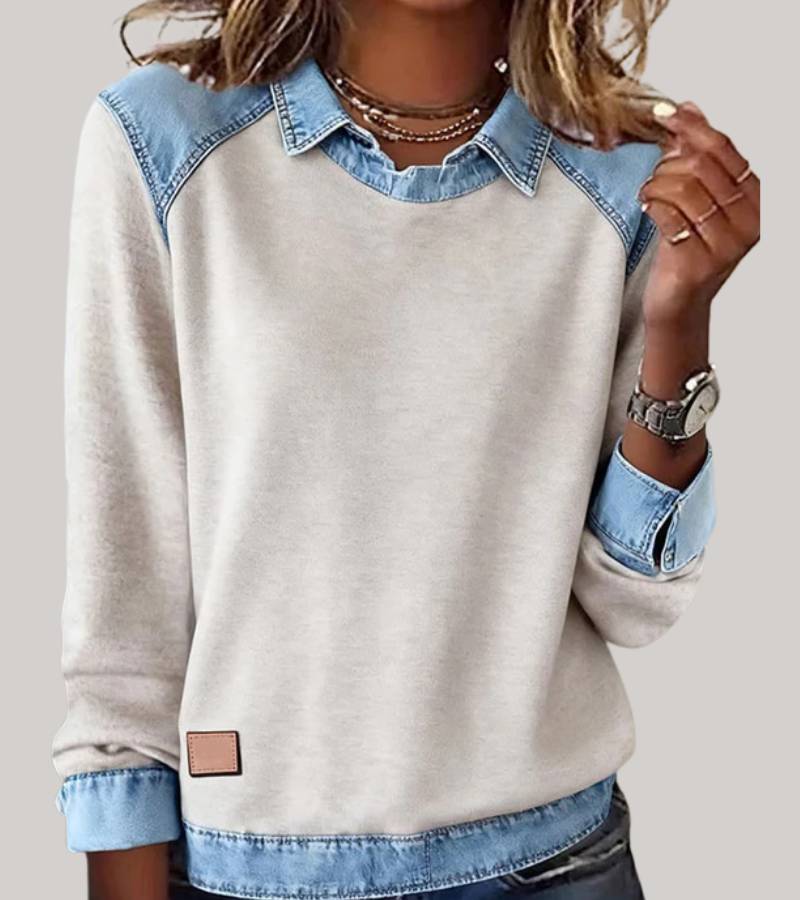 Women's Contrast Panel Sweater – Two-Tone Relaxed Knit Pullover