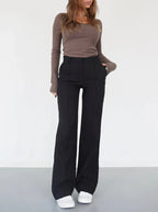 Women's High Waist Dress Trousers – Tailored Wide Leg Fitted Waist Pants
