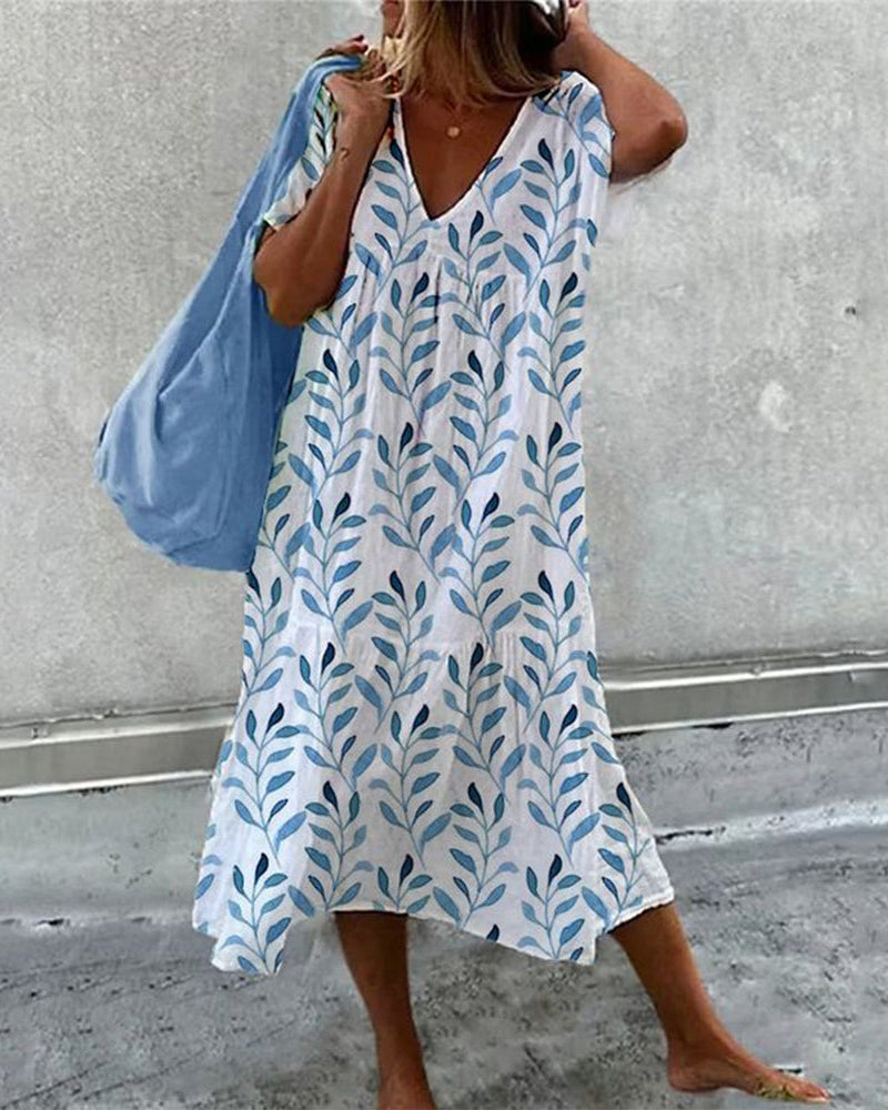 Serphine | Leaf Print Midi Dress