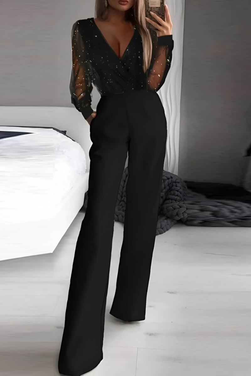Women's Glitter Party Jumpsuit – Sparkly Formal Evening Jumpsuit