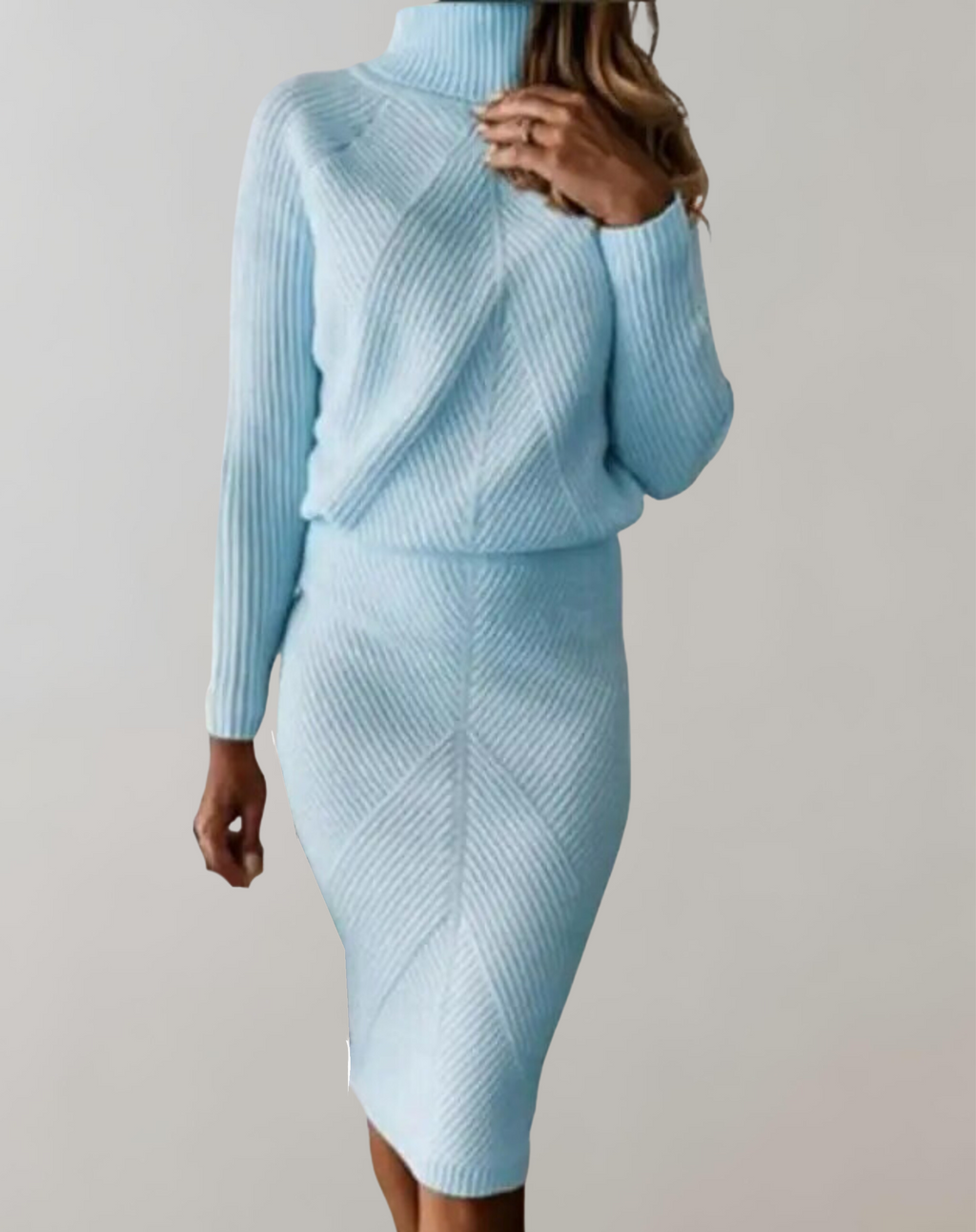 Women's Fitted Turtleneck Skirt Set – Long Sleeve Two-Piece Matching Set