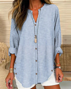 Women's Striped Button Front Blouse – Relaxed Casual Shirt Blouse