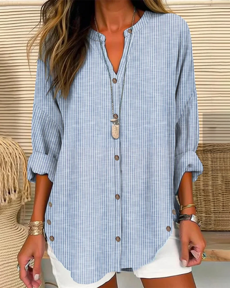 Women's Striped Button Front Blouse – Relaxed Casual Shirt Blouse