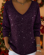 Women's Shimmer Knit Sweater – Glitter Ribbed Long Sleeve Pullover